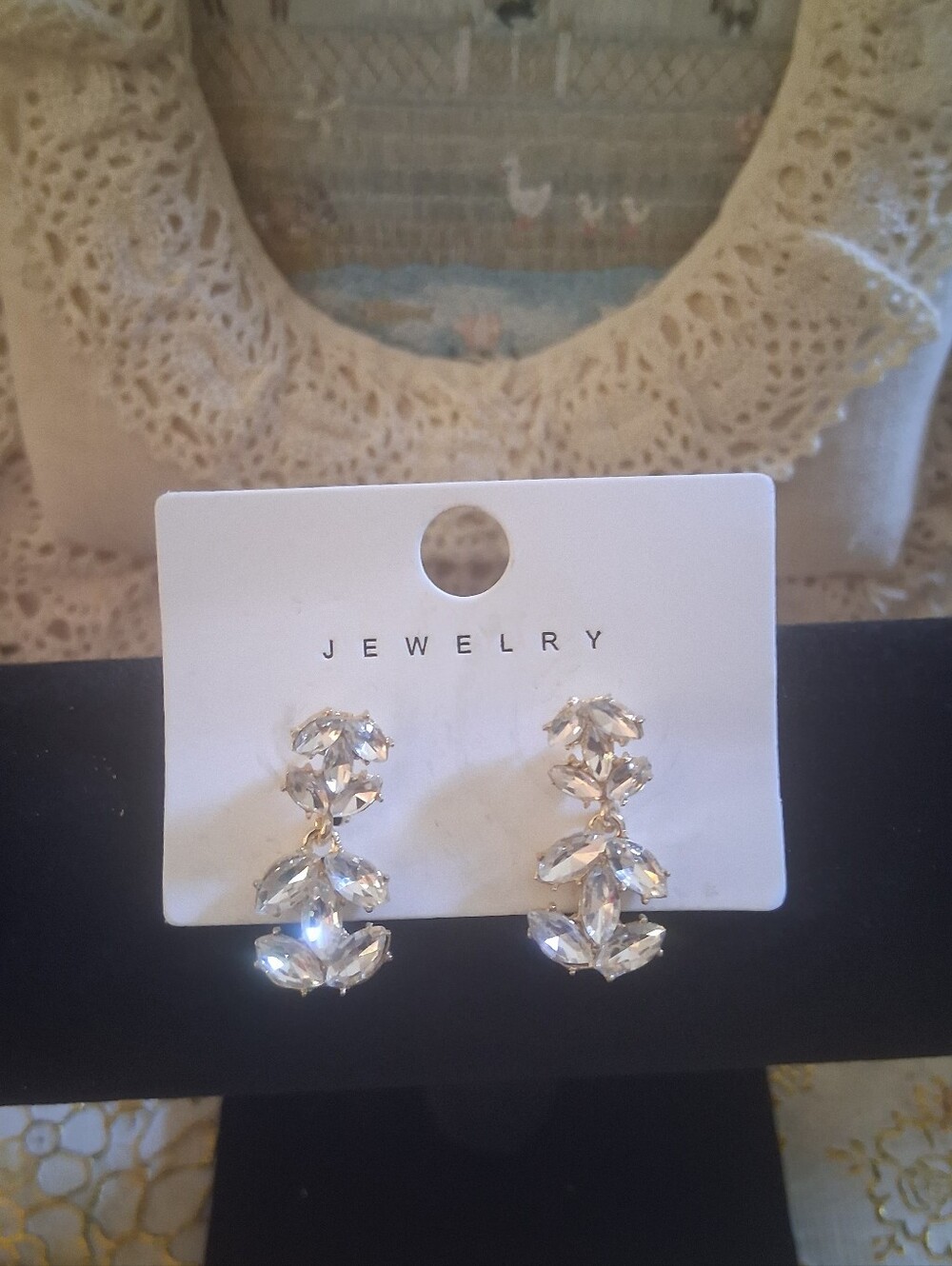 Crystal Floral Drop Earrings Silver Tone